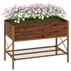 Outsunny Galvanized Raised Garden Bed, Metal Planter Box with Legs, Storage Shelf and Bed Liner - 1 of 4
