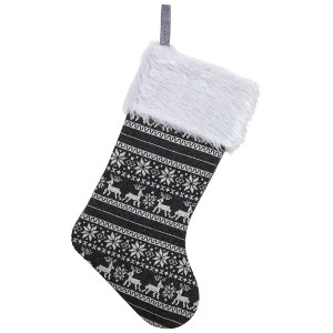 Northlight 19" Gray and White Reindeer and Snowflake Knit Christmas Stocking with Faux Fur Cuff - 1 of 4