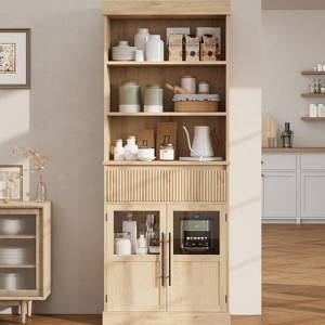 Coucheta 70" Tall Kitchen Pantry Cabinet, Storage Cabinets with Drawer & 2 Glass Doors and 3 Shelves, Floor Cabinet for Kitchen, Office, Living Room - 1 of 4