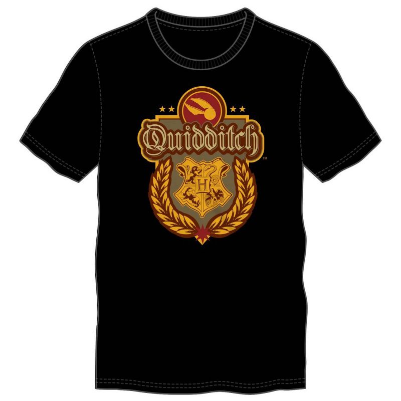 Hary Potter Hogwarts Quidditch Men's Black Tee Shirt T-Shirt, 1 of 3