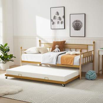 Twin Size Daybed, Metal Framed Sofa Bed with Twin Size Trundle Bed-ModernLuxe