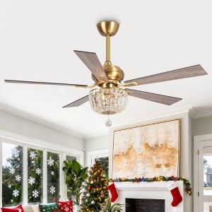 Parrot Uncle 52" Antique Brass Modern Crystal Ceiling Fan with Lights and Remote Control - 1 of 4