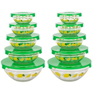 Classic Cuisine 20-Piece Lemon Design Glass Bowls with Lids Set - 1 of 4