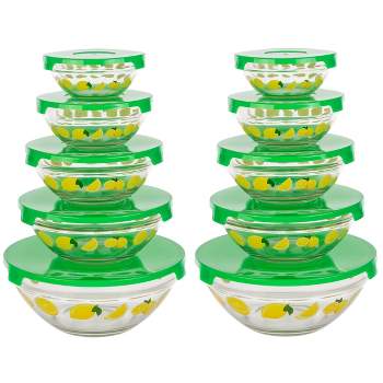 Classic Cuisine 20-Piece Lemon Design Glass Bowls with Lids Set