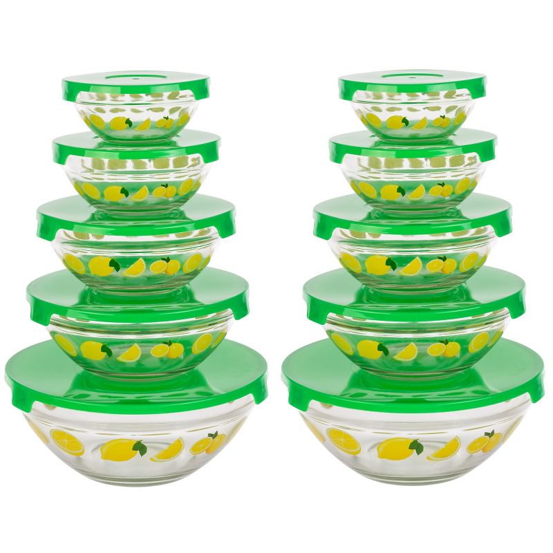 Classic Cuisine 20-Piece Lemon Design Glass Bowls with Lids Set, 1 of 7