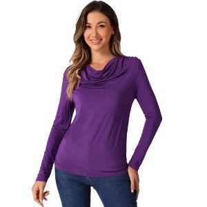 Allegra K Women's Long Sleeve Cowl Neck Casual Sweatshirt - 1 of 4