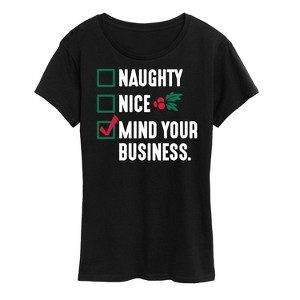 Women's - Instant Message - Mind Your Business Funny Christmas Short Sleeve Graphic T-Shirt - 1 of 4