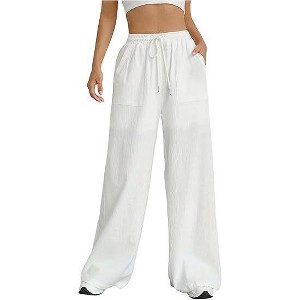 Coolmee Women's Elastic Waist Drawstring Casual Pants Straight Leg Lightweight Joggers Pants - 1 of 4