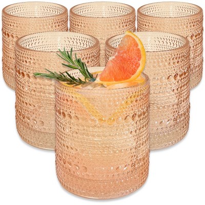 13 oz. Hobnail Beaded Floral Rose Gold Drinking Glasses (Set of 6)