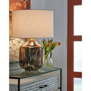 Signature Design by Ashley Jadstow Table Lamp Black/Brown: Contemporary Two-Tone, Metallic Finish, Cotton Linen Shade - 1 of 4