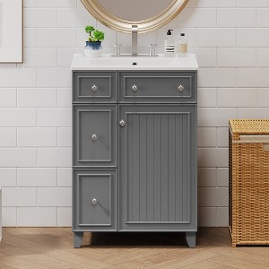 ChicFurnit 24 Inch Bathroom Vanity with Sink Freestanding Storage Cabinet with 2 Drawers and Soft Close Door for Bathroom, 18.3"*24"*34.3" - 1 of 4