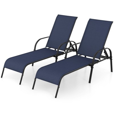 Tangkula Outdoor Chaise Lounge Chair Adjustable Reclining Bed with Backrest& Armrest