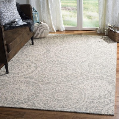 Ivory and Grey Abstract Tufted Wool 8' x 10' Rug