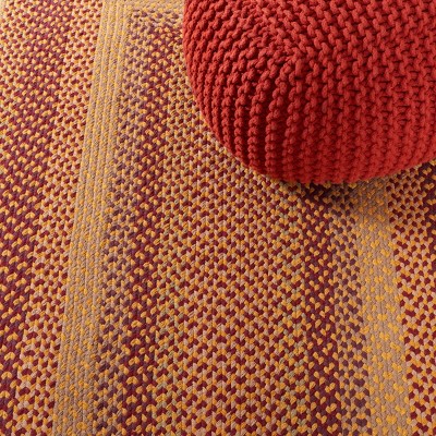 Handmade Braided Yellow and Red Cotton Oval Rug, 3' x 5'