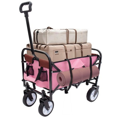 BEAFUP Utility Foldable Wagon Cart with Strapping System, 225 Lbs Capacity - All-Terrain 360° Wheels,for Beach,Shopping,Camping,Family Outings