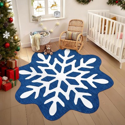 Christmas Snowflake Rug 3x3 Bathroom Rugs Christmas Doormats Machine Washable Area Rug