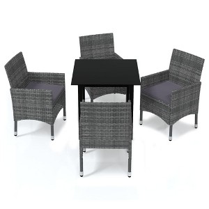vidaXL Patio Dining Set Outdoor Dining Set Table and Chair Set Poly Rattan - 31.5" Table Length Gray 4 Pieces - 1 of 4