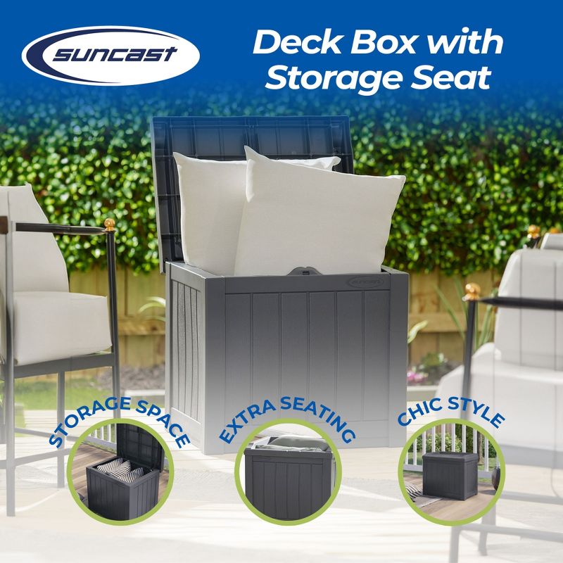 Suncast SS601 22 Gallon Outdoor Patio Small Deck Box w/ Storage Seat, 2 of 7
