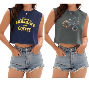 ATHLECHIC Women's Casual Loose Crewneck Sleeveless Crop Tank Top 2 Packs - 1 of 4