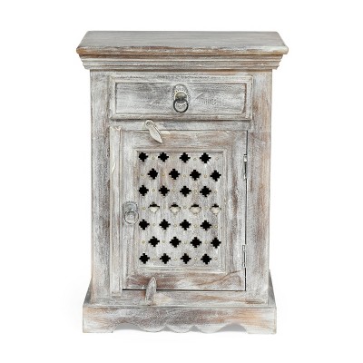 Tijeras Handcrafted Boho Mango Wood Nightstand Distressed White - Christopher Knight Home