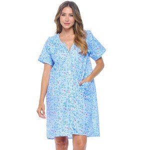 Casual Nights Women's Snap-front House Dress Short Sleeve Woven Duster Housecoat Lounger Sleep Dress - 1 of 4