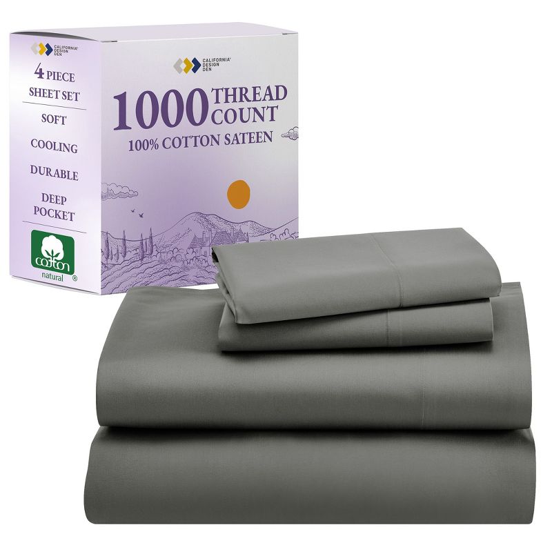 Luxury 1000 Thread Count Bed Sheets Set - 100% Cotton Sateen - Soft, Thick & Deep Pocket by California Design Den, 1 of 9
