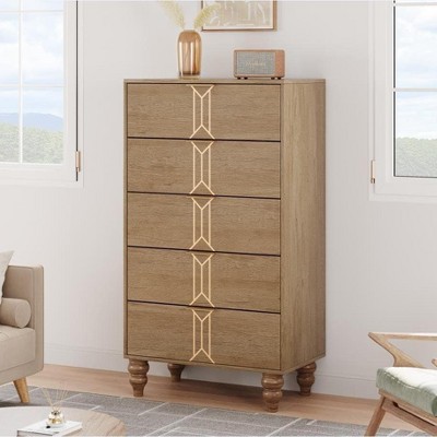 Jojoka 5 Drawers Dresser, Modern Wooden Tall Dresser with Deep Drawers