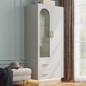 70.07" Tall Armoire Storage Cabinet with 2 Doors & 2 Drawers,Modern Floor Storage Cabinet with LED Light - 1 of 4