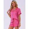 cheibear Women's Fashion Silky Satin Short Sleeve Top with Ruffle Hem Shorts Lounge Sets 2 Pcs - 2 of 4
