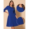 INSPIRE CHIC Women's 3/4 Sleeve Pleated Round Neck Pockets A-Line Swing Work Midi Dress - 2 of 4