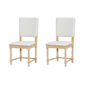 Zeus & Ruta 2-Piece Vintage Traditional Upholstered Dining Chairs with Padded Backs, Natural - 1 of 4