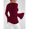 Womens Tops Wrap V Neck Bell Sleeve Knit Fitted Tshirt Fall Winter Top - 2 of 4