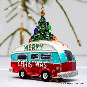 Camping RV Glass Christmas Ornament, Camper Trailer Motorhome Traveler Gift| OrnamentallyYou - 1 of 4