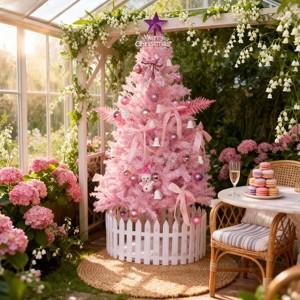 YOOCOZZ  Dreamy Christmas Decoration Ornaments - Pink Slim Pencil Artificial Christmas Tree, PVC Material, with Sturdy Metal Base, Easy Assembly - 1 of 4