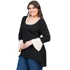 Plus Black and Beige Bell Sleeve Hi Low Tunic Top - 24seven Comfort Apparel™ - 2 of 4
