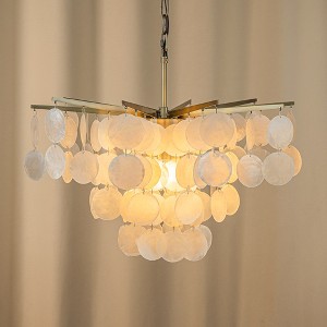 ALOADECOR Cone Shape Coastal Capiz Shells Chandelier With Antique Gold Metal - 1 of 4