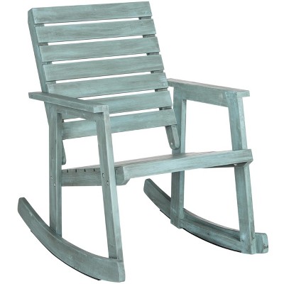 Coastal Blue Acacia Wood Rocking Chair with Arms
