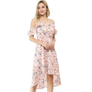 Allegra K Women's Spaghetti Straps Ruffled Sleeves Asymmetrical High Low Floral Midi Sundresses - 1 of 4