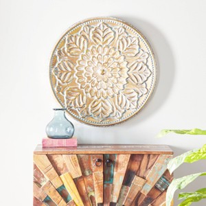 30" x 30" Metal Floral Wall Decor with Embossed Details Gold - Olivia & May: Bohemian Iron Sculpture - 1 of 4