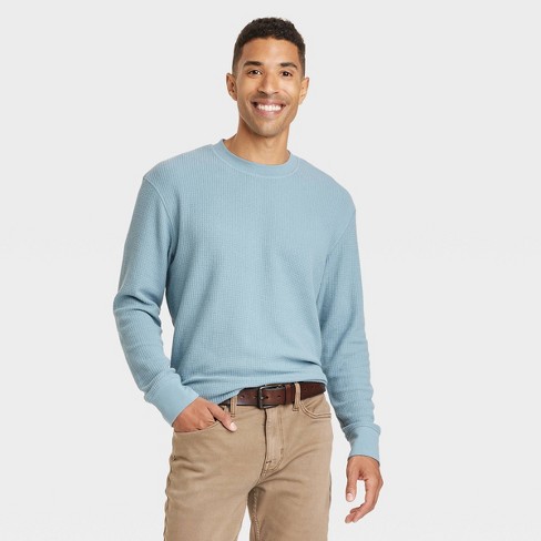 Men's Long Sleeve Textured Crewneck T-Shirt - Goodfellow & Co™ Blue S