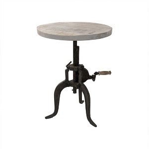 HomeRoots 19" Natural and Gunmetal Solid Wood and Iron Height Adjustable Round End Table - 1 of 4