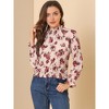 INSPIRE CHIC Women's Smocked Waist Ruffled Hem Stand Collar Floral Dots Blouse - 3 of 4
