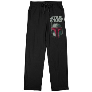 Star Wars Empire Strikes Back Boba Fett Helmet Men's Black Drawstring Sleep Pajama Pants - 1 of 3