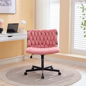 Criss Cross Legged Chair with Wheels, 300 LBS Wide Seat Armless Chair, ModernSwivel Chair, Height Adjustable Home Office Desk Chair for Bedroom - 1 of 4