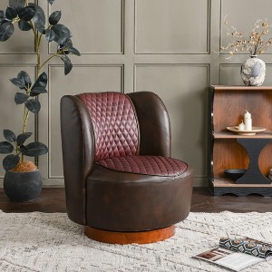 KINWELL Two-Tone Tufted Leather Swivel Chair, 29" W Top-Grain Genuine Leather Upholstered Accent Chair - 1 of 4