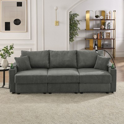 NicBex Couches for Living Room Accent Chair Sofa with Storage Armrest, Comfy Corduroy Upholstered Sofa Couch with Cup Holders and a Phone Holder