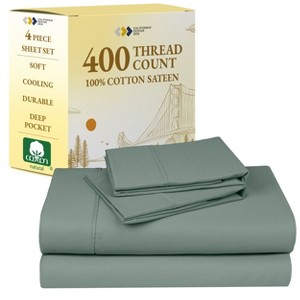 Cotton Sheets Set - Softest 400 Thread Count Bed Sheets, 100% Cotton Sateen, Cooling, Deep Pocket by California Design Den - 1 of 4