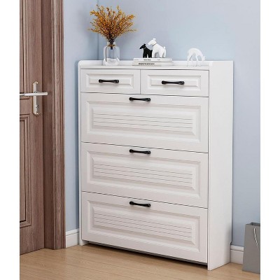 Acekool 4-Tier Shoe Storage Cabinet with 3 Flip Drawers & 2 Slide Drawers, Adjustable Shelves