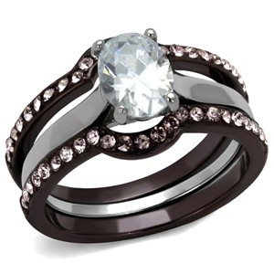 Slickblue Stainless Steel Two-Tone Ring for Women, Oval Clear CZ, Black or Dark Brown Finish, Wedding Style, Size 5-11 - 1 of 4