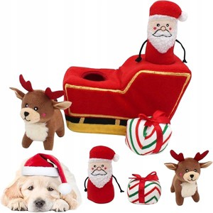 ZippyPaws Burrow Christmas Dog Toy - Plush Squeaky Holiday Dog Gifts - Santa's Sleigh with Reindeer - 1 of 1